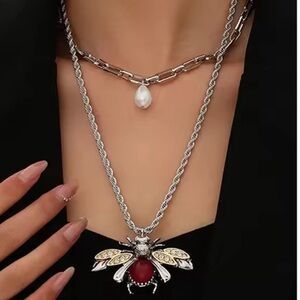 Lumière Bee Pearl Double Chain Necklace